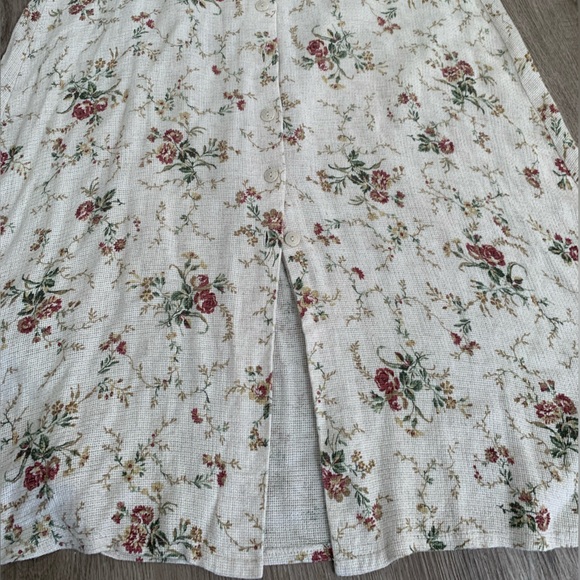 Vintage 90s Emblem Cream Floral Midi Button Down Skirt - Picture 5 of 11